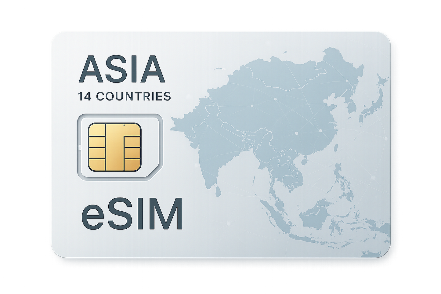 eSIM for ASIA 14 countries, with a light background