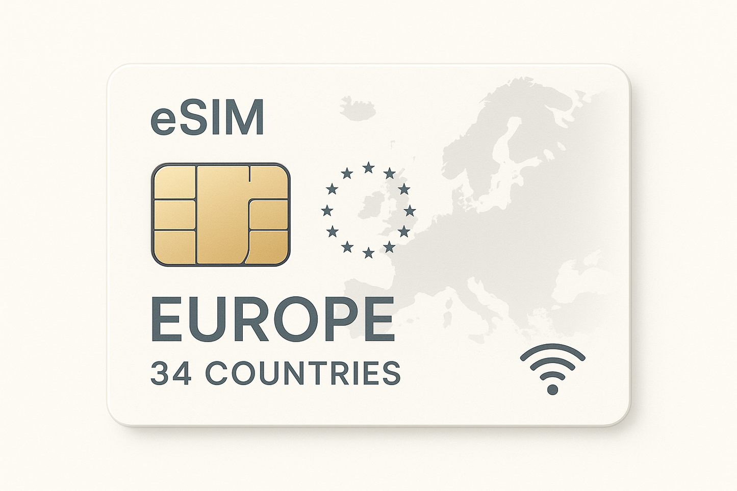 esim for Europe 34 Countries, with a light background