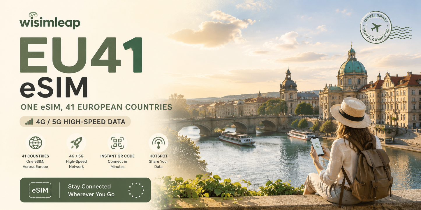 Europe eSIM 41 Countries, Unlimited Data Travel eSIM, Instant QR Code Delivery, No Physical SIM, Supports iPhone, Samsung & Google Pixel, Valid Across EU & UK (Copy)