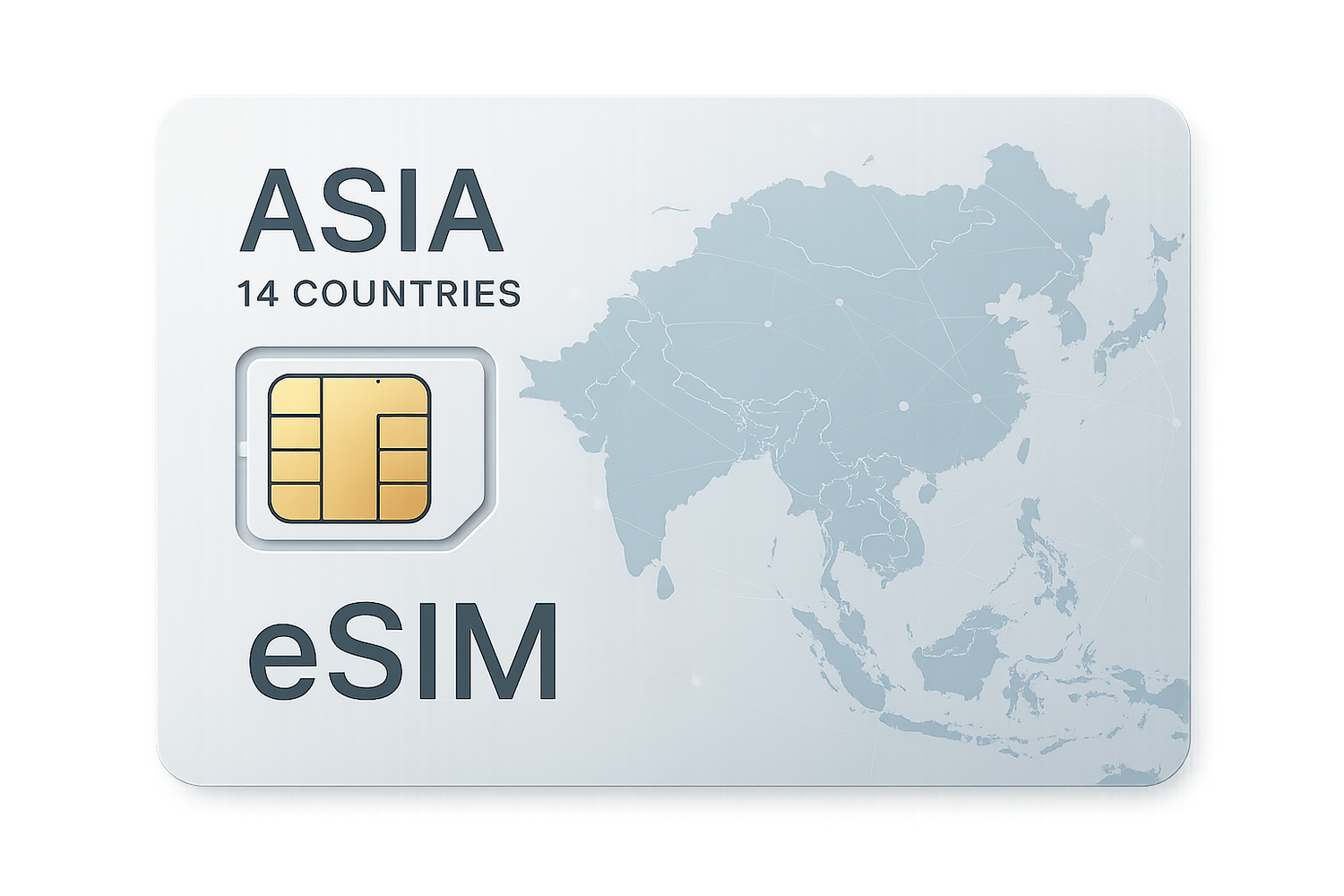 eSIM for ASIA 14 countries, with a light background