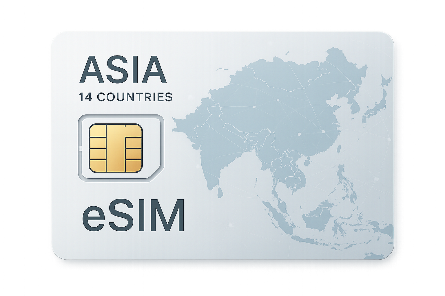 eSIM for ASIA 14 countries, with a light background