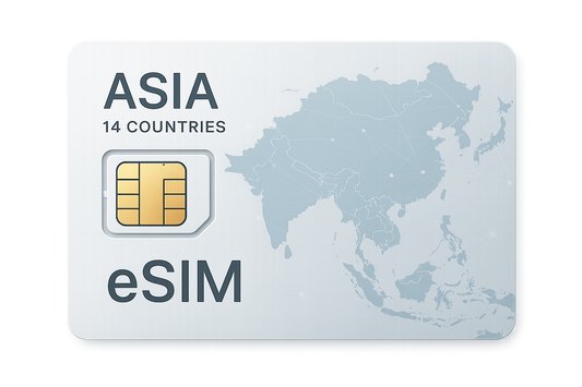 eSIM for ASIA 14 countries, with a light background