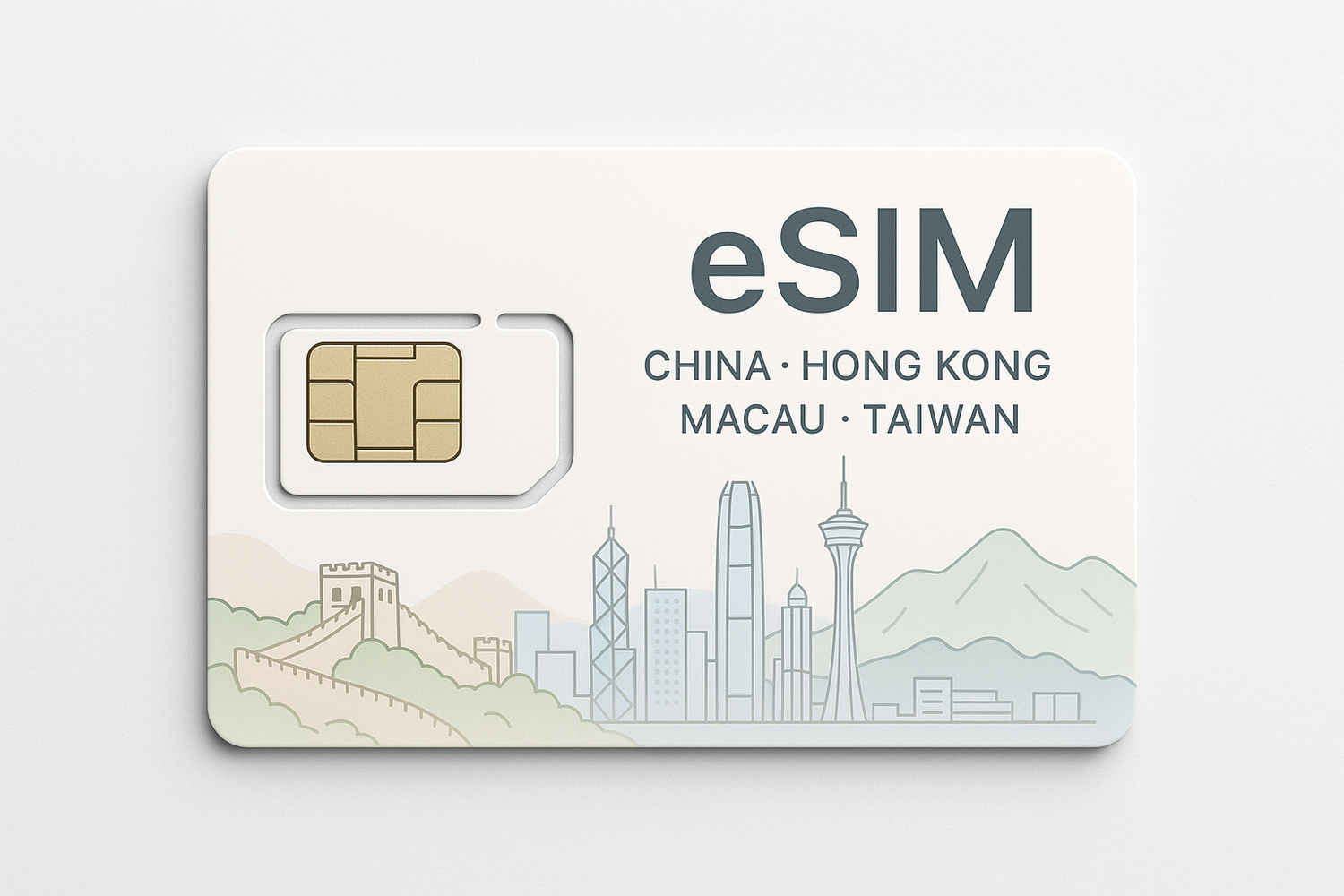 eSIM for China,Hong Kong&Macau&Taiwan, with  a light background