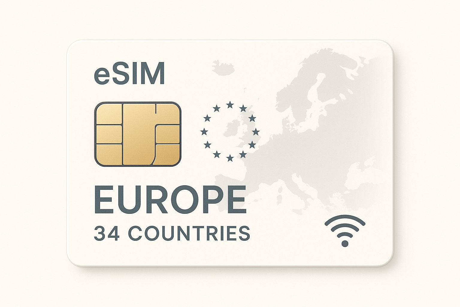 esim for Europe 34 Countries, with a light background