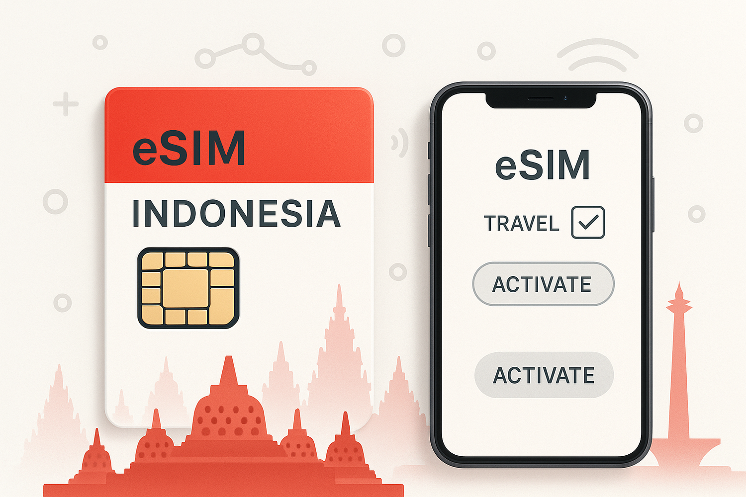eSIM for Indonesia, with a light background