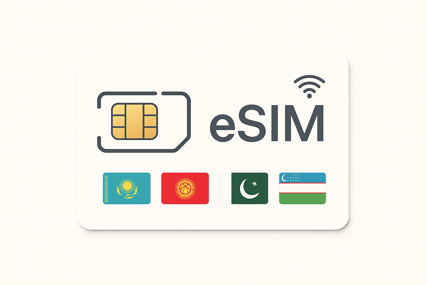 eSIM for Kazakhstan/Kyrgyzstan/Pakistan/Uzbekistan with a light background