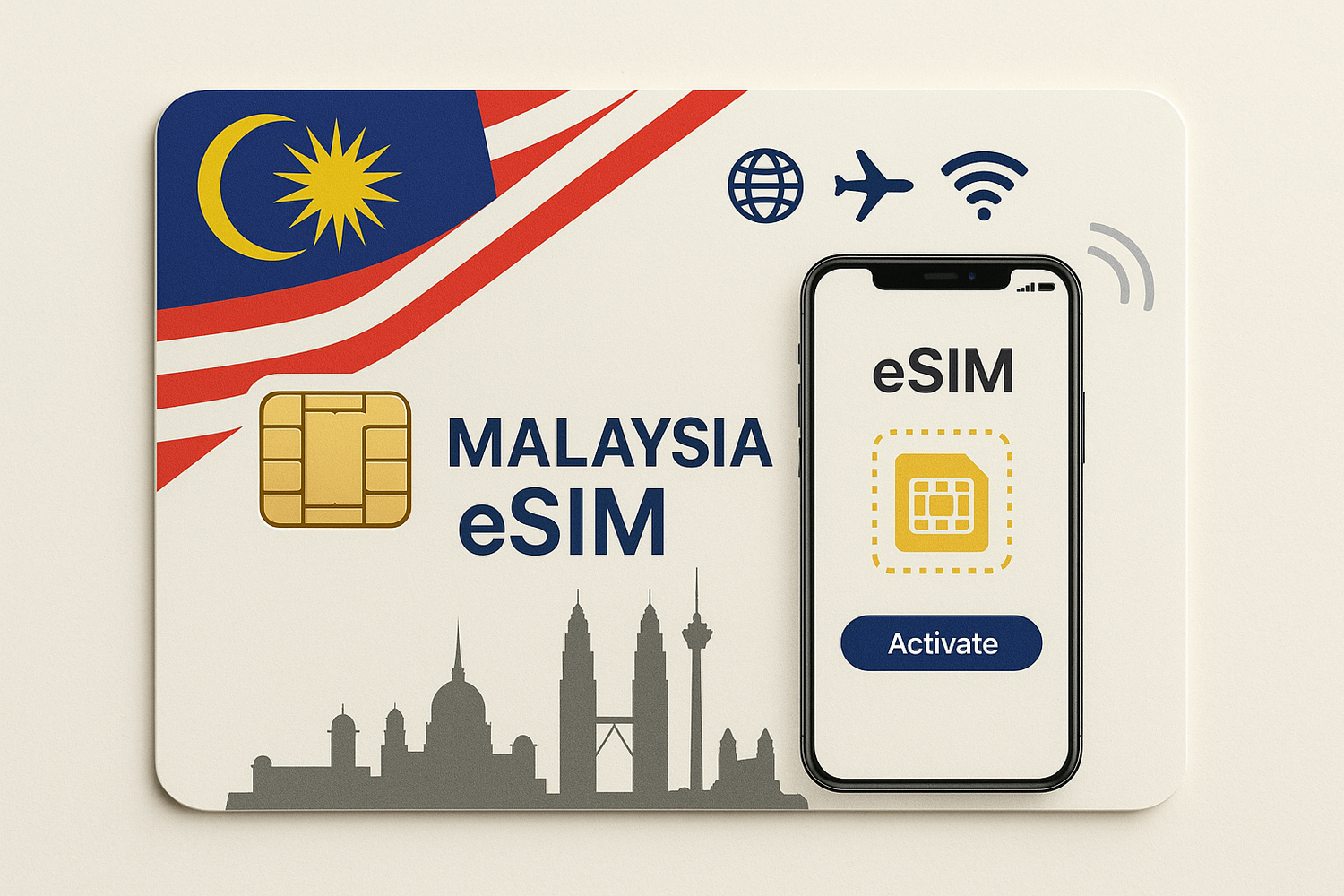 eSIM for Malaysia, with a light backgrund